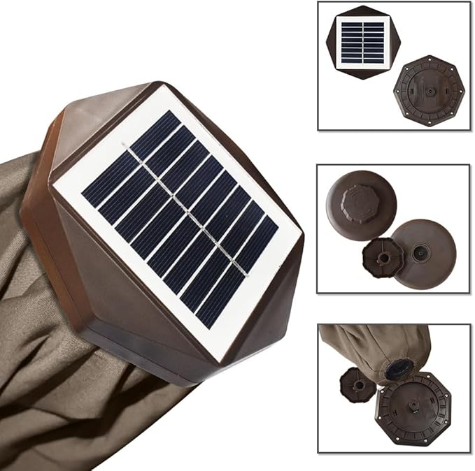 EliteShade USA 10-Year-Non-Fading 9ft Market Patio Umbrella, Commercial Grade Table Sun Umbrella with 80 Solar LED Lights, Crank Open, Windproof & UPF 50+ UV Protection for Garden, Deck, Pool, Backyard, Mushroom