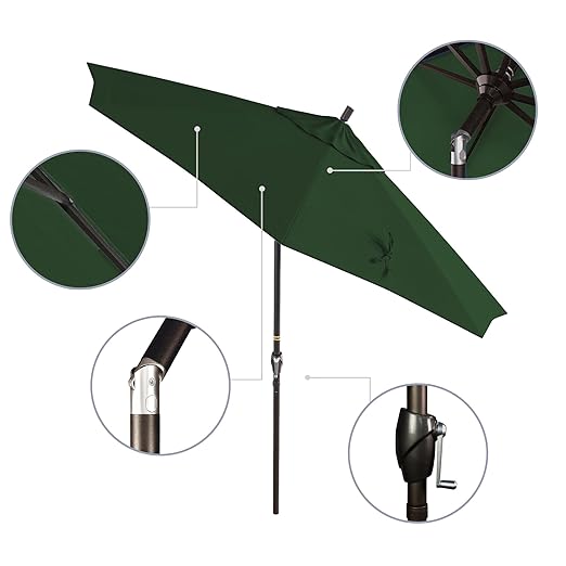 California Umbrella 9' Round Aluminum Patio Umbrella, Crank Lift, Push Button Tilt, Bronze Pole, 4-year Non-fading fabric, Hunter Green