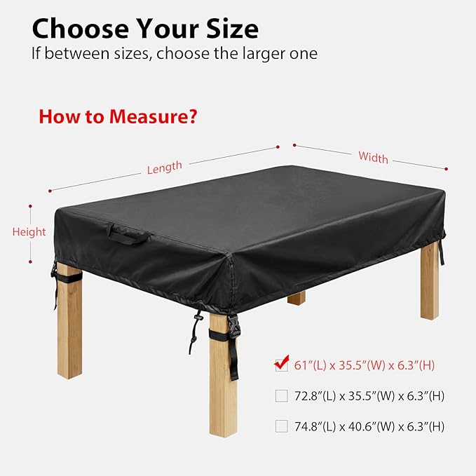 WOMACO Patio Rectangle Table Covers, Waterproof Patio Furniture Covers, UV Resistant Outdoor Cover for Rectangular Table, Black - 61" x 35.5"