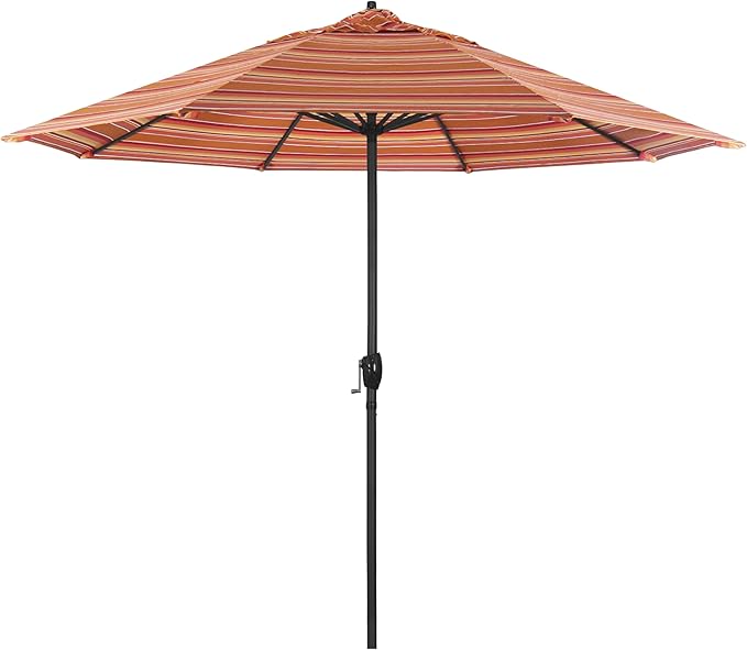 California Umbrella 12-Year Protection 9' Rd Aluminum Patio Umbrella, Crank Lift, Auto Tilt, Black Finish, Sunbrella Dolce Mango