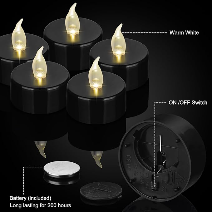 Hanzim Battery Operated LED Tea Lights: 50PACK Flameless Votive Candles Lamp Realistic and Bright Flickering Holiday Gift Long Lasting 200Hours for Seasonal & Festival Celebration Black