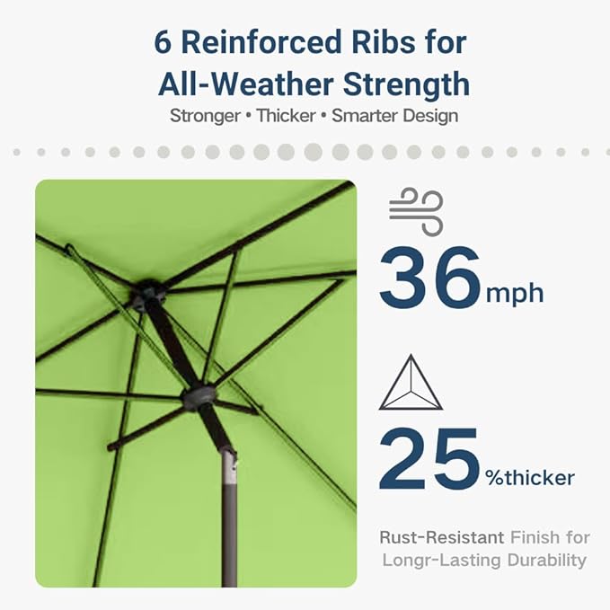 6.5' x 10' Rectangular Patio Umbrella Large Outdoor Market Umbrella w/UV Protection, Push Button Tilt and Crank Lift, Rectangle Table Umbrella for Garden, Deck, Pool, Patio, Apple Green