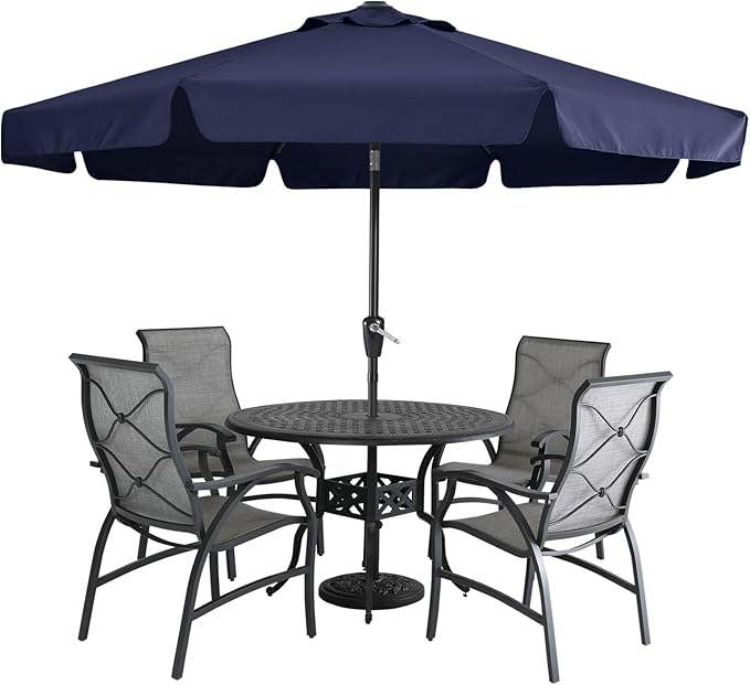 MASTERCANOPY 10ft Patio Umbrella with Valance, Crank and Tilt – 8 Ribs Outdoor Market Umbrella, UV/Fade Resistant, Waterproof Canopy with Wind Vent for Garden, Deck, Backyard, Pool (Navy Blue)