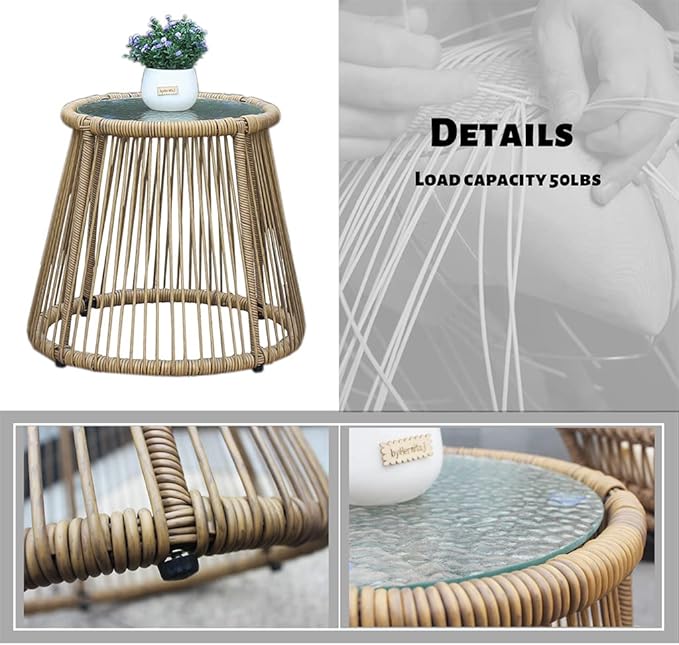 Patio Furniture Set 3-Piece, Bohemian Simple Outdoor All Weather Rattan Patio Furniture Bistro Wicker Conversation Set with Coffee Table & Cushions, Outdoor Sectional Sofa for Balcony, Backyard, Deck