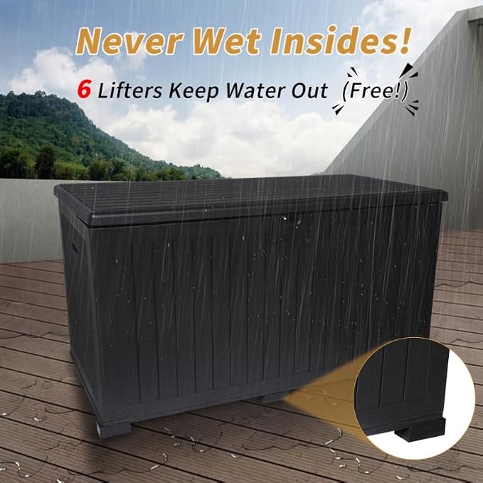 260-Gallon Waterproof Resin Outdoor Deck Box-Ultimate Patio Storage Solution with Lockable Lid,Hydraulic Hinges,Free Elevating Feet, Versatile Table Use&for Garden, Backyard&Poolside Organization