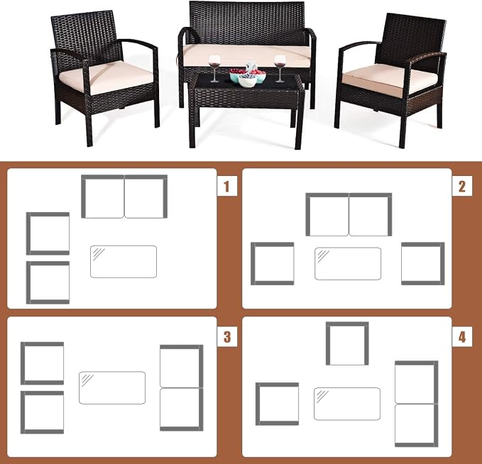Tangkula 8 Piece Rattan Patio Furniture Set, All Weather Heavy Duty Wicker Outdoor Conversation Set,Includes Loveseat Bench, Single Chairs and Coffee Table, for Porch, Backyard, Garden, Poolside (2)