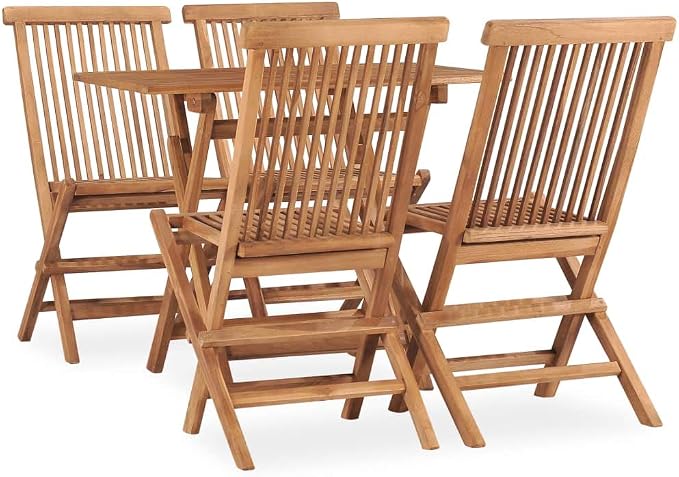 5 Piece Folding Patio Dining Set Solid Teak Wood Outdoor Table and Chairs for Garden Backyard Space Saving Foldable Furniture Set with Waterbase Finish