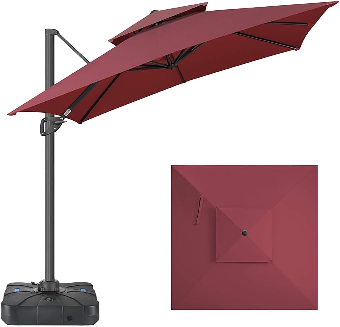 FLAME&SHADE 8.2 X 8.2 FT Square Cantilever Patio Umbrella - Large Offset Umbrella Outdoor Patio with 360-Degree Rotation and 3-Year Fade Resistance Fabric for Deck Pool Backyard Garden, Burgundy