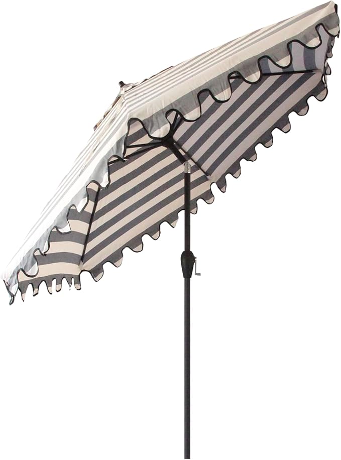 Tempera Striped Patio Umbrellas Outdoor Table Market Umbrellas with Crank & Pust Button Tilt|Auto-Tilt, 8 Steel Ribs, High Color-Fastness Canopy