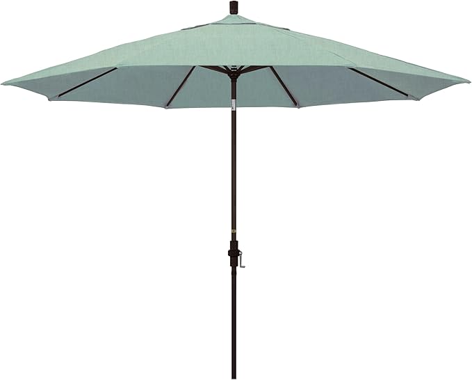 California Umbrella 11Ft Premium Sunbrella Patio Umbrella, Hand-Crank, Tilt-Collar, Bronze Frame, Spa Fabric