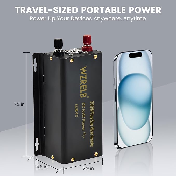 WZRELB 300W Pure Sine Wave Inverter 600W Peak DC 48V to 110V AC Power Converter Off Grid LED Display with Remote Controller