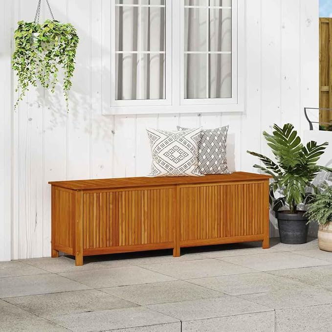 Solid Acacia Wood Patio Storage Box 68.9x19.7x22.8 Inches, Outdoor Storage Box with Waterproof Bag and Zipper for Cushions, Pillows, Gardening Tools, Toys, and Indoor Use
