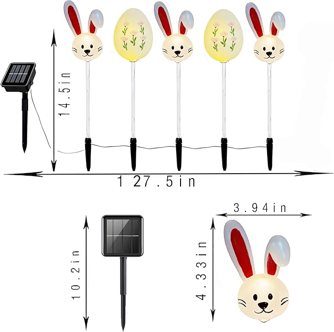 Solar Easter Pathway Lights - 5 Pack Bunny Egg Light Outdoor Solar Powered Path Lights with 8 Lighting Modes, Waterproof Garden Stake for Easter, Housewarming Gifts & Outdoor Decor