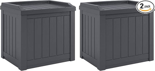 Suncast 2 Pack Small Deck Box Storage w/Bench Seat for Indoor & Outdoor Use, 22 Gal., Cyberspace