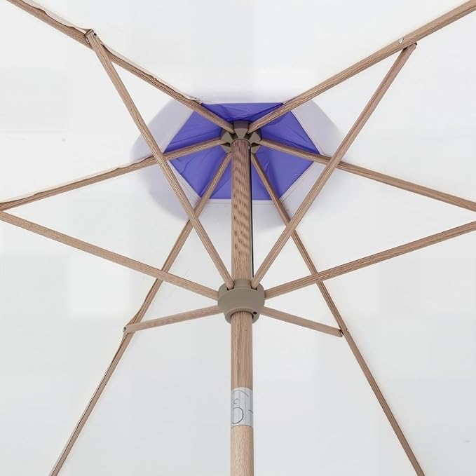 Tempera 9ft Beige Spliced Purple Tassels Scallop Patio umbrella,Outdoor Table Market Umbrellas with Crank & Pust Button Tilt, Wood Color Pole and 8 Steel Ribs