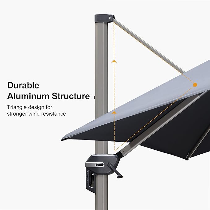 PURPLE LEAF 9' X 11' Patio Umbrella, Rectangle Outdoor Cantilever Umbrella, Aluminum Offset Umbrella with Champagne Frame and 360° Rotation for Pool Deck Garden, Grey