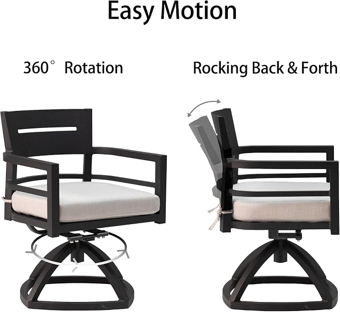 7-Piece Outdoor Patio Aluminum Furniture Set 6-Seat Dining Set with 4 Chairs and 2 Swivel Rockers Rectangle Table with Umbrella Hole Ember Black 70”L x 40”W x 28.7”H