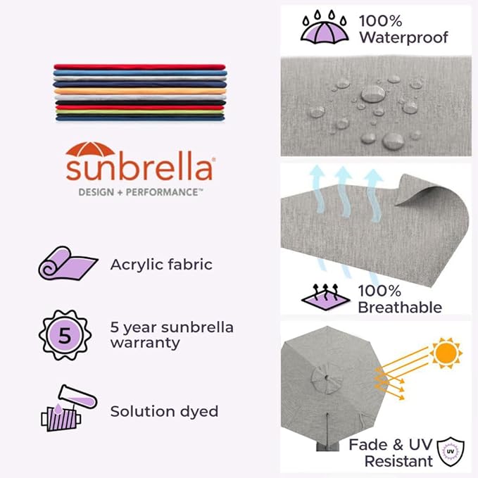Midtown Umbrellas 10 Ft Outdoor Cantilever Patio Umbrella w/Sunbrella Cast Slate Fabric - 360 Rotate Offset Patio Umbrella, Deck & Garden Umbrella - Black Frame