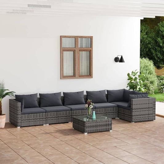 7 Piece Patio Lounge Set with CushionsOutdoor Dining Chairs,Patio Furniture Set,Outdoor Sectional Sofa,Patio Conversation Seat,Outdoor Seating,Modern Style,for Garden,Backyard, Poly Rattan Gray