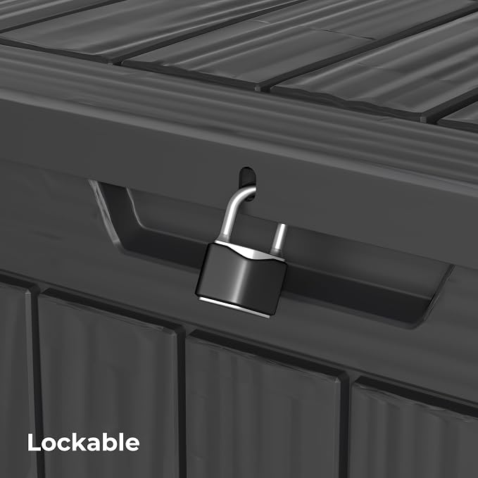 Outdoor Storage Box Waterproof, 35 Gallon Lockable Resin Deck Box Small, Patio Storage Bin for Pool Accessories Cushion Furniture, Garden Tools, UV-Resistant Outside Delivery Black