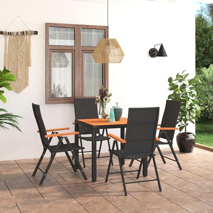 5 Piece Patio Dining Set, Outdoor Lounge Sets Sectional Sofa Front Porch Furniture Patio Conversation Set for Poolside Piazza Exhibition Garden Black and Brown
