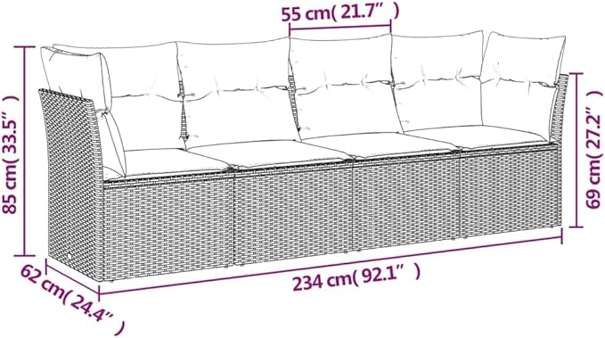 4 Piece Patio Sofa Set with Cushions, Patio Conversation Set Porch Furniture Set Outdoor Sofa Sets Front Porch Furniture for Exhibition Garden Piazza Poolside Black Poly Rattan