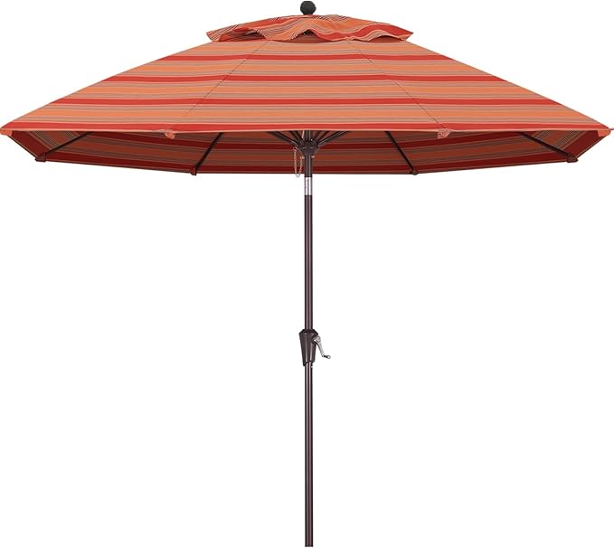 ABCCANOPY OLEFIN® 5-Year No Fading 9FT Patio Umbrella, Outdoor Table Umbrella with 8 Sturdy Ribs for Deck, Backyard, Garden, Yard (Red Orange Stripe)