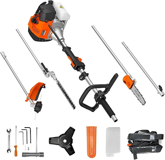 52cc Powerful Weed Eater Gas Powered Weed Wacker NEO-TEC 5 in 1 Multi Functional Trimming Tools 2-Stroke Gas String Trimmer, Hedge Trimmer, Brush Cutter, Pole Saw Chainsaw Pruner with Extension Pole