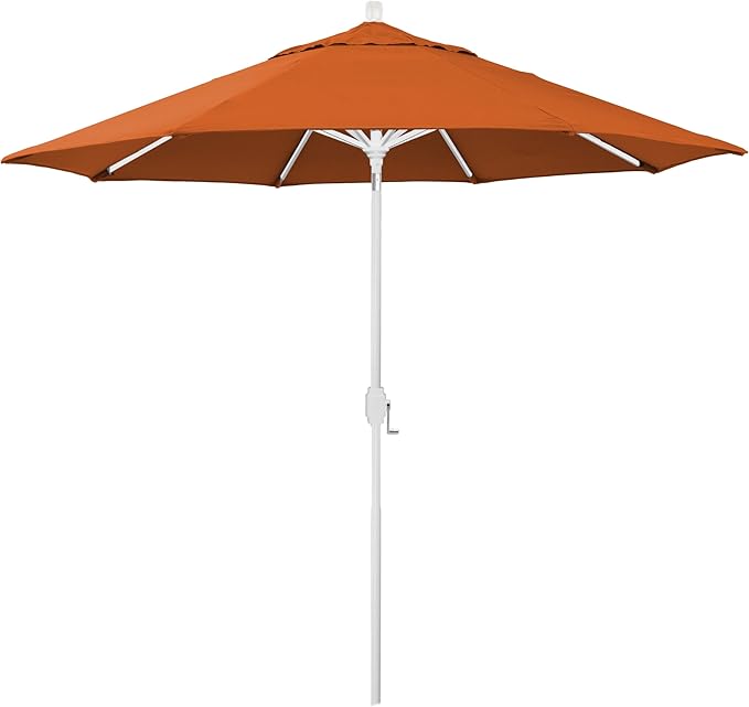 California Umbrella 12-Year-Non-Fading, 9Ft Premium Sunbrella Patio Umbrella, Hand-Crank, Button-Tilt, White Frame, Tuscan Fabric
