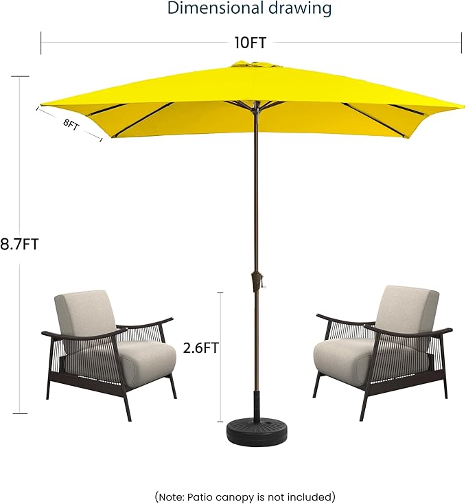 8x10FT Rectangular Patio Umbrella with Crank Lift for Garden,UV Protection Outdoor Umbrella for Deck,Pool and Yard,Yellow