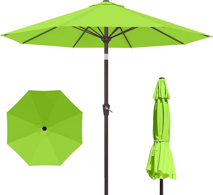 PatioKingdom Patio Umbrella with Push Button Tilt and Crank, Outdoor Market Umbrella with 8 Fiberglass Ribs, UV Protection Table Umbrella for Pool,Backyard,Garden,Deck (Apple Green, 10FT)