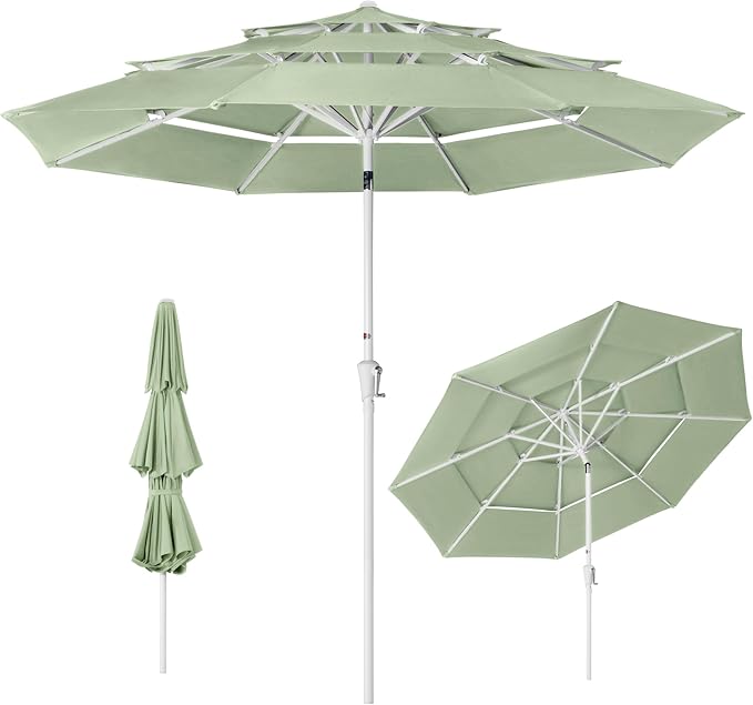 Best Choice Products 10ft 3-Tier Patio Umbrella White Pole, Outdoor Market Umbrella with Push Button Tilt and Crank Lift, Steel Pole Umbrella for Backyard Patio Pool Outdoor Shade