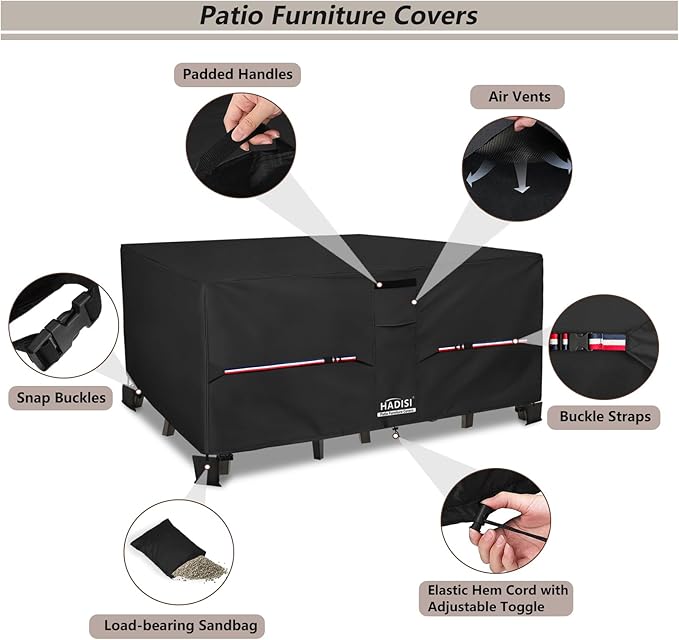 Patio Furniture Covers,Outdoor Furniture Cover Waterproof,600D Rectangular Patio Heavy Duty Table Cover,Outdoor Dining Table and Chair General Purpose Furniture Covers 62"L x 62"W x 28"H-Black