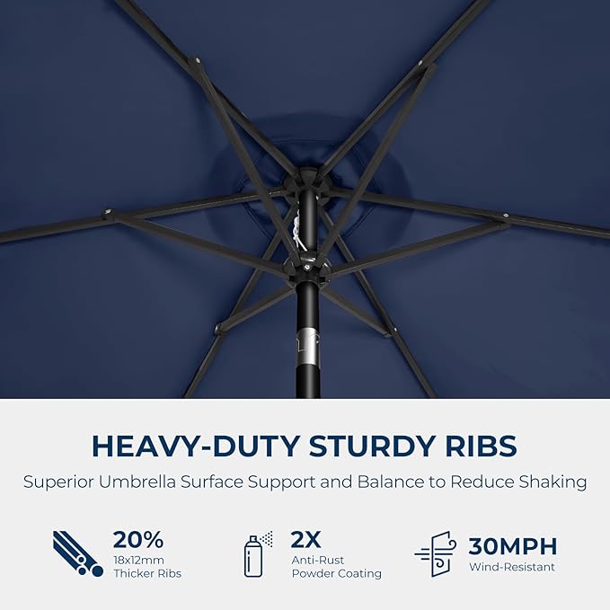 HOMSHADE 7.5ft Outdoor Patio Umbrella - Market Table Pool Deck Umbrella UPF50+ UV Protection with Push Button Tilt, Crank and 6 Sturdy Ribs (Navy Blue, No base)