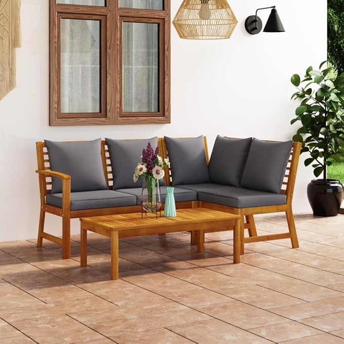 Backyard Furniture Patio Conversation Sets Outdoor Seating 4 Piece Patio Lounge Set with Cushion Solid Acacia Wood Suitable for Swimming Pool, Courtyard, Garden