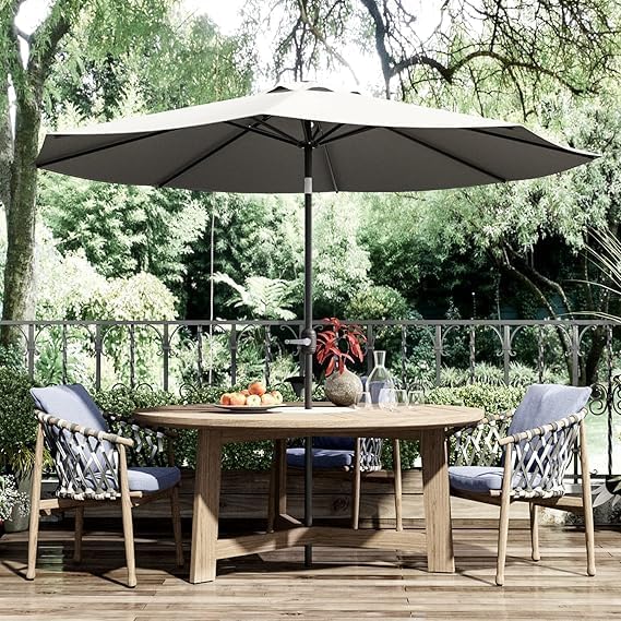 Greesum 9FT Patio Umbrella, Outdoor Table Umbrella with Push Button Tilt, Crank and 8 Sturdy Ribs for Garden, Lawn, Backyard & Pool, Without Base, Gray