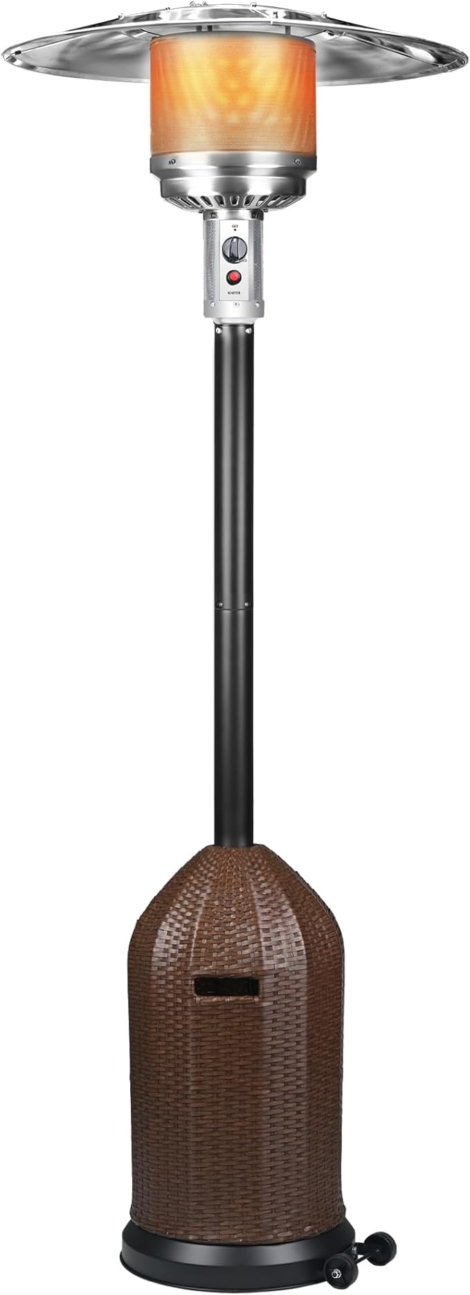 50,000 BTU Outdoor Propane Patio Heater with Wheels – Wicker-Style Propane Tank Cover, Weighted Base, Easy Ignition & Safety Tilt Shut-Off for Patio & Outdoor Living Spaces