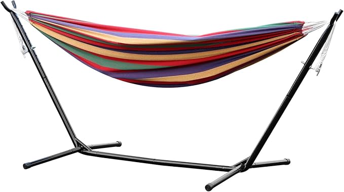 hatleues Double Hammock with Stand - Easy Assembly Space-Saving Design, 2-Person 600lbs Capacity for Outdoor/Indoor, Includes Carry Bag & Upgraded Spreader Bar Red