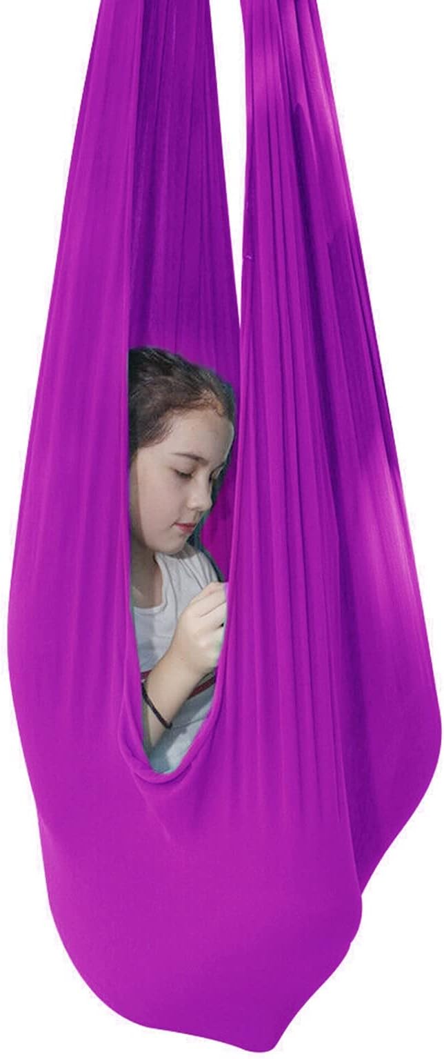 Sensory Swing for adults Indoor kids Therapy Swing Adjustable Calming Snuggle Hammock durable soft strong fabric swing Great for Sensory Integration stimulation ( Color : Dark purple , Size : 1M x 2.8