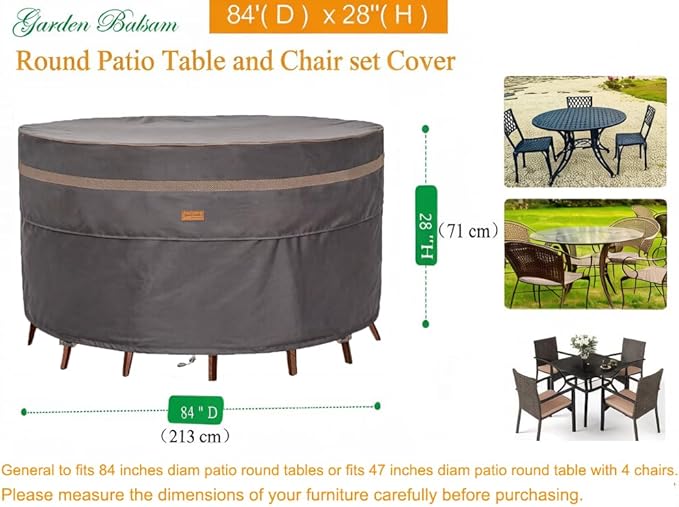 Heavy Duty Waterproof Patio Furniture Covers UV Resistant Round Outdoor Table Chair Covers Large Round 84"Diax28"H Dark Grey