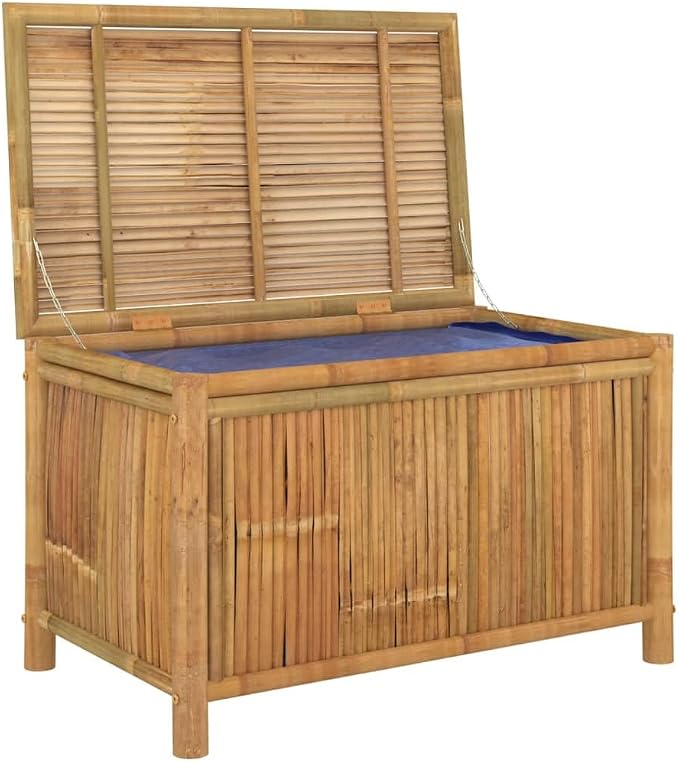 Natural Bamboo and Polyethylene Outdoor Storage Box with Ventilated Design for Garden Patio Backyard Organization, Weather-Resistant Spacious Container for Cushions Tools