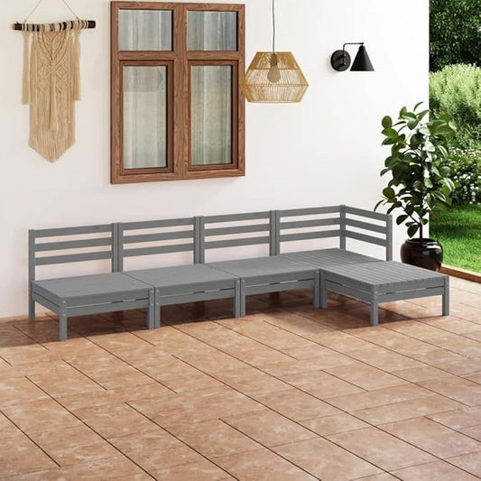 5 Piece Patio Lounge Set, Patio Conversation Set Outdoor Dining Sets Front Porch Furniture Garden Lounge Set for Negotiation Area Garden Exhibition Poolside Solid Pinewood Gray