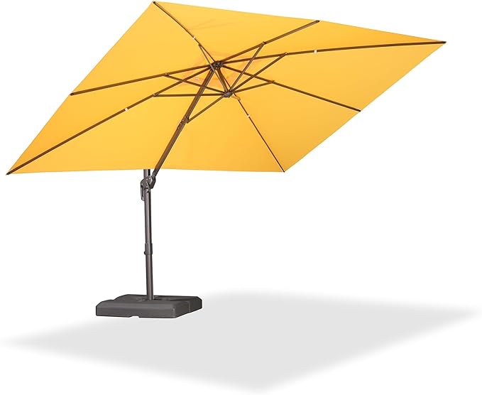 PURPLE LEAF 9' X 11.5' Rectangle Cantilever Umbrella Patio Umbrella Antique Bronze Outdoor Aluminum Offset Hanging Umbrella with 360-degree Rotation for Pool Garden Backyard Deck, Yellow