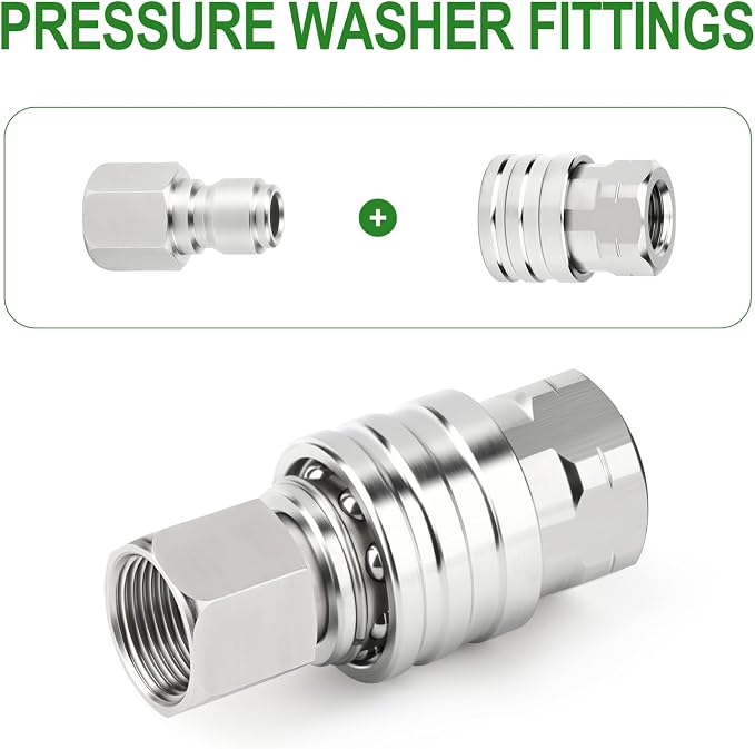 TAISHER 2PCS 304 Stainless Steel 1/4" Female NPT High Pressure Washer Quick Connect Coupler for Pressure Washing Gun Hose Accessories