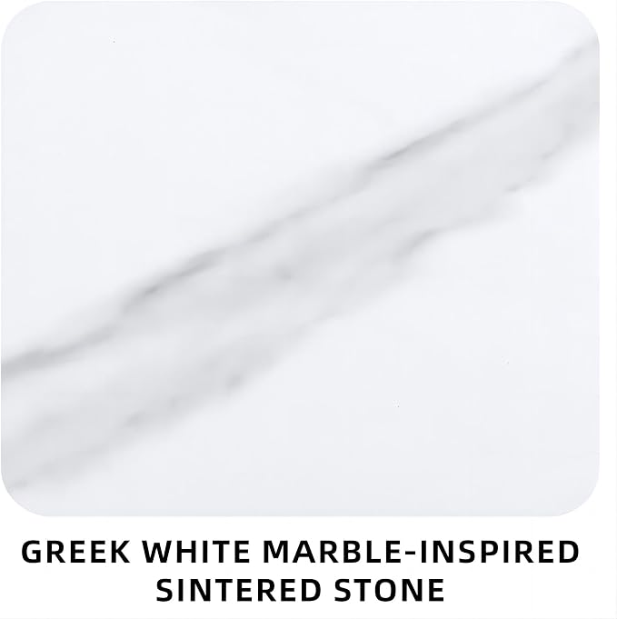Outdoor Aluminum Marble Dining Table for 6-8, 71” Luxury Patio Table with White Sintered Stone Top, Post Tapered Legs for Garden, Lawn, Weatherproof & Rust-Free