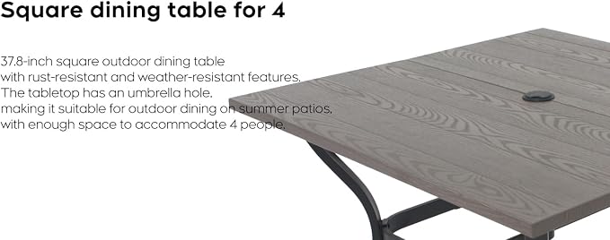 Square Patio Dining Table, 40 Inch, Natural Wood Look