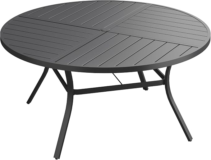 VICLLAX 50" Round Outdoor Table, Patio Dining Table for 6 with Umbrella Hole for Garden Lawn Deck Backyard, Black
