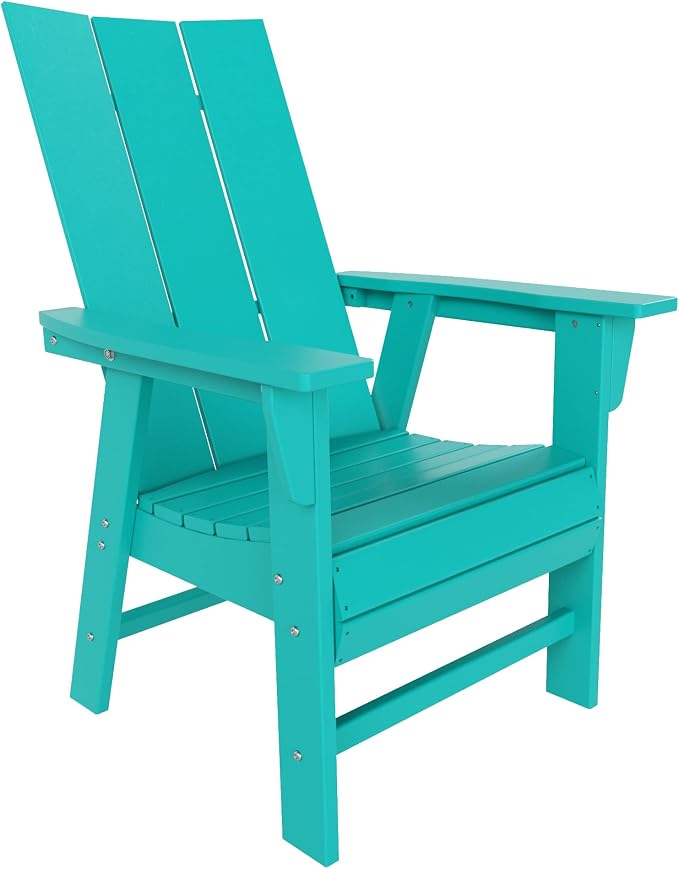 WestinTrends Ashore 5 Pieces Adirondack Outdoor Dining Set, All Weather Poly Lumber Slatted Modern Farmhouse Patio Furniture Set, 47" Trestle Round Table and 4 Adirondack Dining Chair, Turquoise