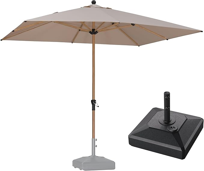 PURPLE LEAF 8' x 10' Patio Umbrella with Base Outdoor Umbrella Market Umbrella with Crank & 8 Ribs Aluminum Rectangular Table Umbrella Outdoor Patio for Backyard, Beige