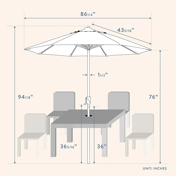 California Umbrella 12-Year Protection 7.5-Ft Outdoor Patio Umbrella, Sunbrella Fade-Resistant Fabric, Auto-Tilt, Heavy Duty Aluminum Frame, 8 Reinforced Ribs for Pool or Deck, Bronze Pole, Macaw